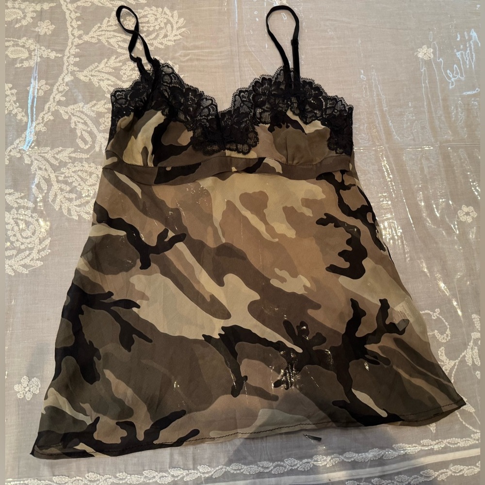 ❤️ NEW TWIN-SET by Simona Barbieri Spaghetti Silk top with Black Lace.